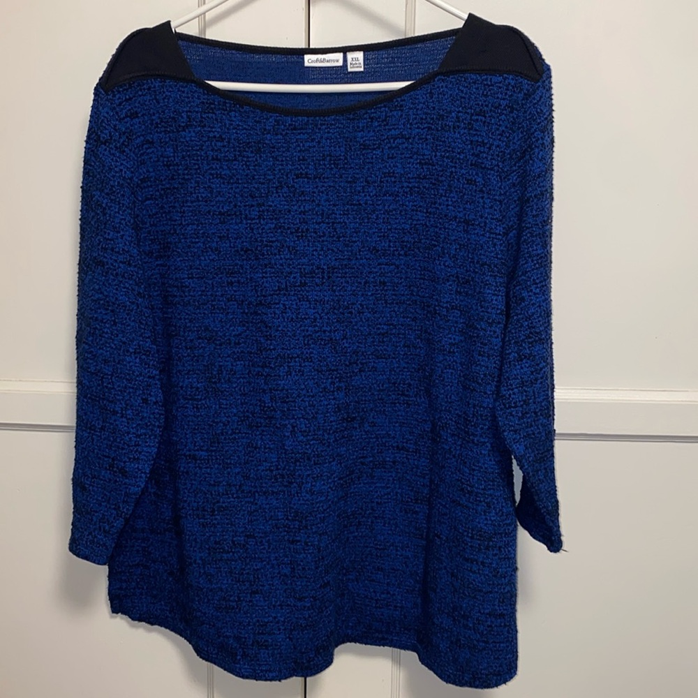 Croft & Barrow XXL Blue Black Wide Collar Shirt Blouse